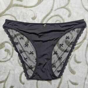 Jessica Simpson Ultra Flirty Sexy floral Sheer Black Bikini Cut Panty Large
